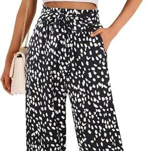 ECOWISH Palazzo Pants Navy / White Polka-Dot Size Large